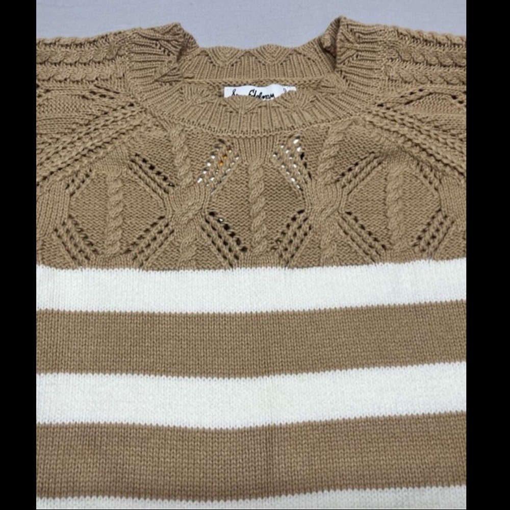 Sam Edelman Joy Novelty Crochet Cable Knit Yoke Striped Pullover Sweater 1062 - Picture 3 of 7